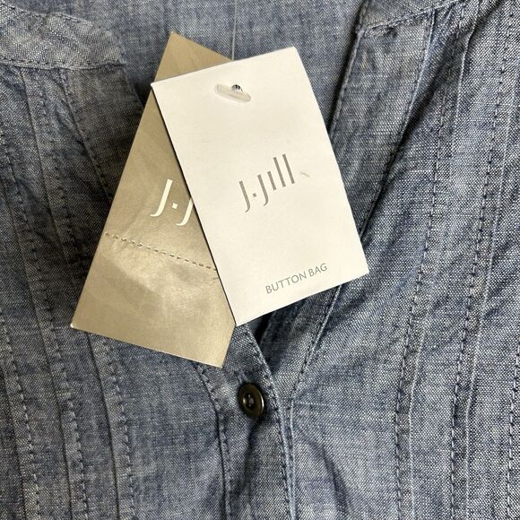 NEW J.Jill Shift Dress LARGE Chambray Pintuck Button Front Long Sleeves Boho - Picture 6 of 13